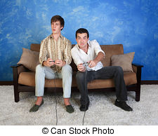 video-game-players-two-caucasian-friends-with-controller-play-video-game-stock-images_csp8412695
